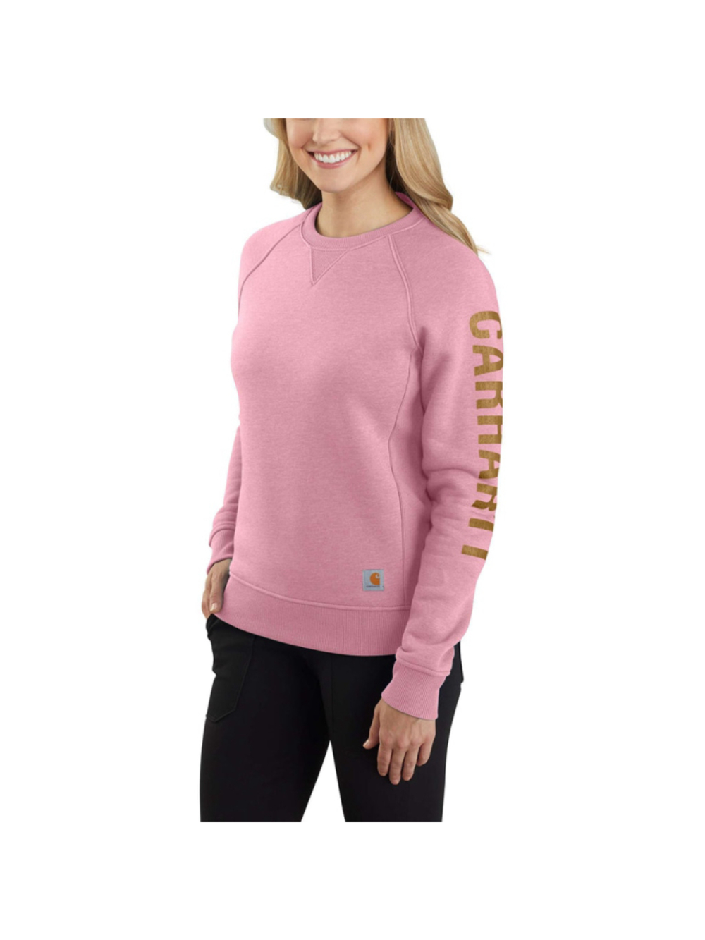 WOMEN'S MIDWEIGHT CREWNECK BLOCK LOGO SLEEVE GRAPHIC SWEATSHIRT PINK MEDIUM - Picture 11 of 12